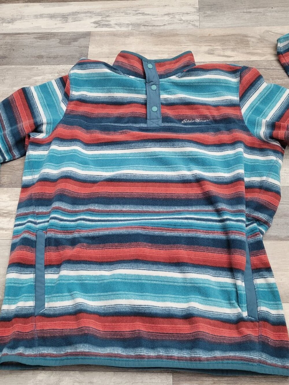 Eddie Bauer Men's Size Tall Large Pullover  Striped 1/4 Button Fleece Pockets